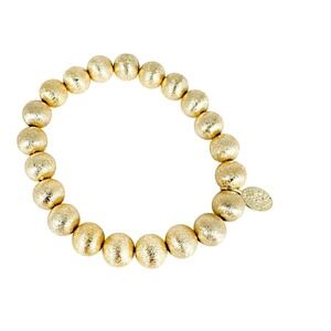 Brushed Gold Tone Bead Stretch Bracelet Pineapple Charm Tag CN Marked